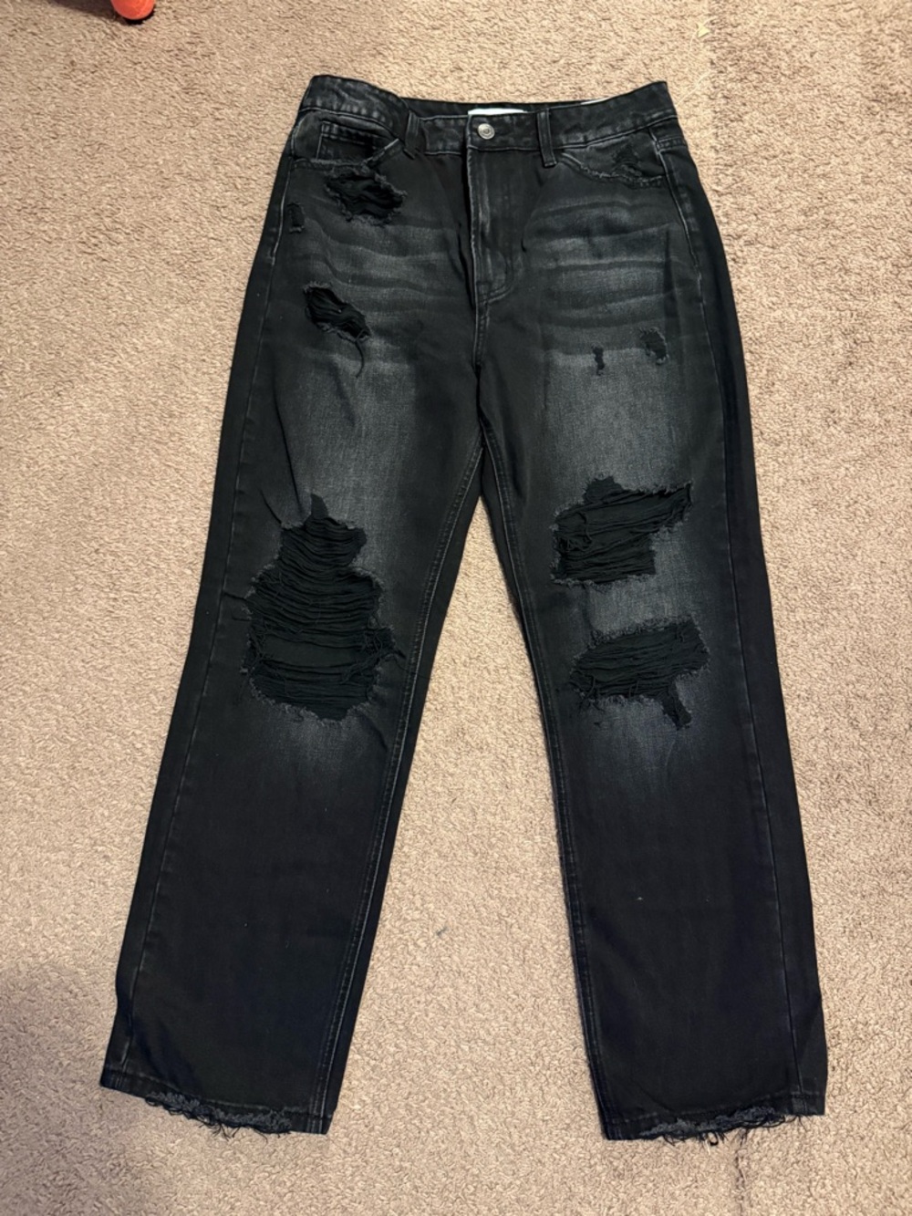 Womens Black Distressed Wide-Leg Jeans